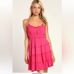 Lulus Sweetness Hot Pink Ruffled Mini Dress Small